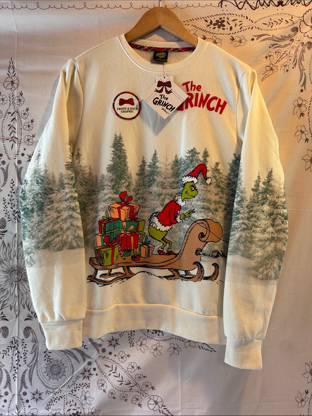 The Grinch Holiday Crewneck Sweatshirt - Cream with Green & Red NWT